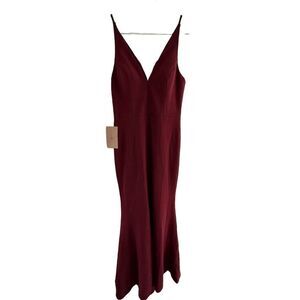 BHLDN Red Mermaid Slip Dress Size 10 Long Sleeveless Formal Wedding V-Neck